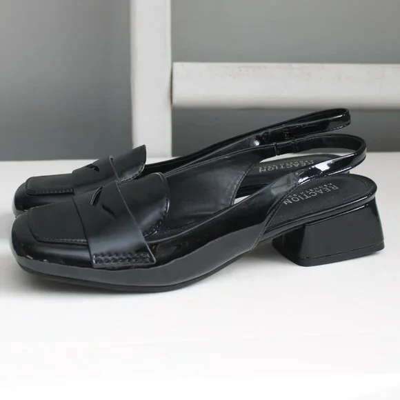 Kenneth Cole Reaction Womens Black Patent Lewis Sling Loafer Block Heels Size 9 - Picture 4 of 8